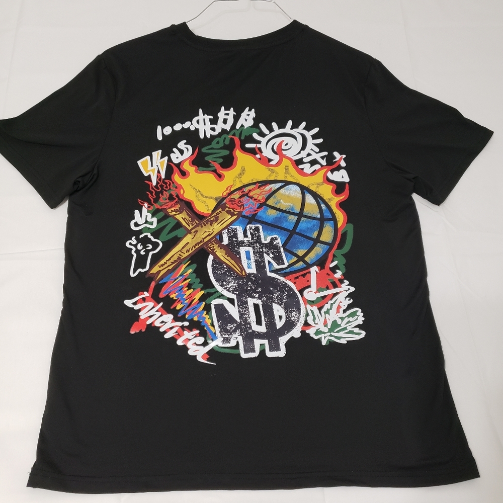 Romwe Graphic Black T-Shirt Men's Medium 100% Polyester